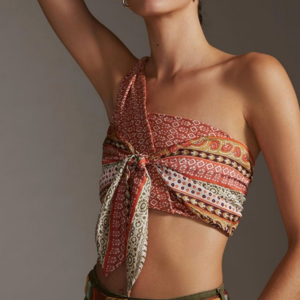 Anthropologie One Shoulder Scarf Crop Top Large